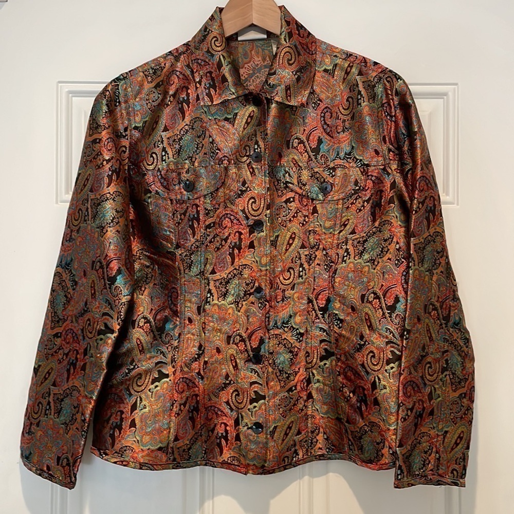 Chicos Silk Blend Colorful Button Up Tapestry Jacket Chico’s Size 0 = US Size S